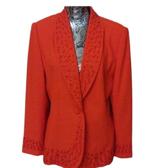 Stella Louise beaded red one button jacket size 12 vintage - Picture 1 of 12